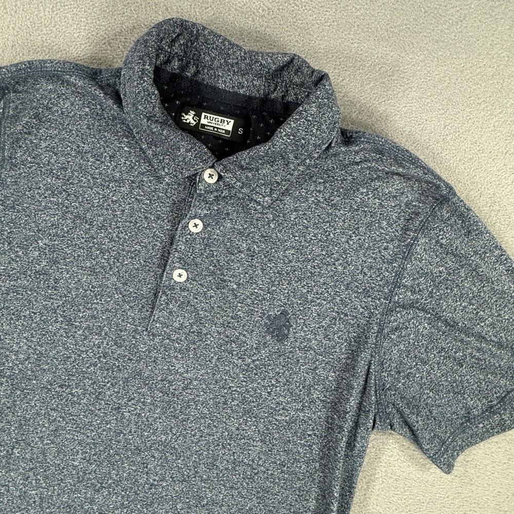 Rugby University Mens Slim Fit Polo Shirt Blue Heather Small Short Sleeve S